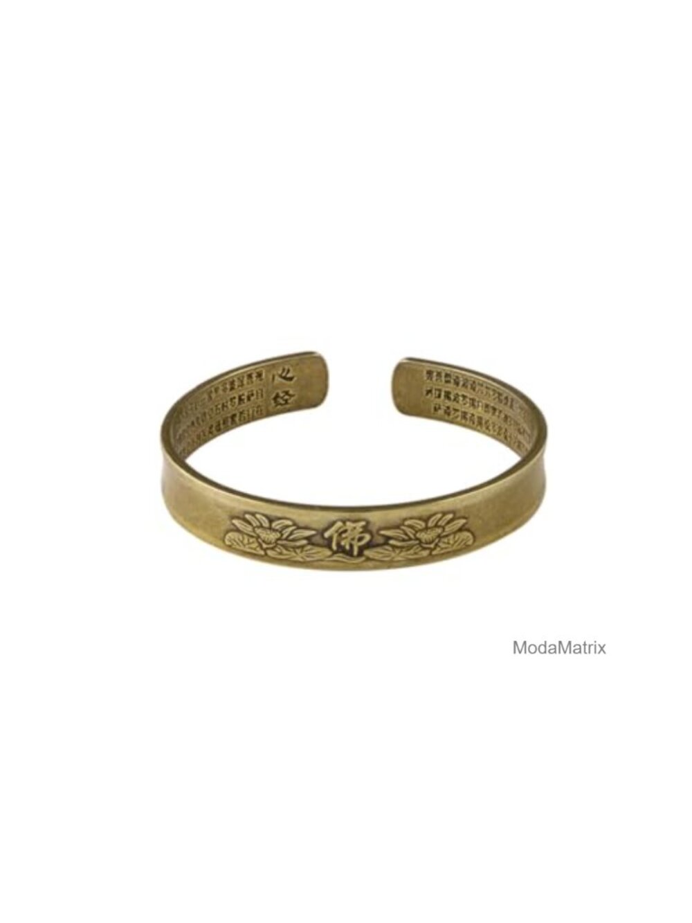 Vintage Brass Lotus Bracelet with Engraved Buddhist Scriptures, Adjustable
